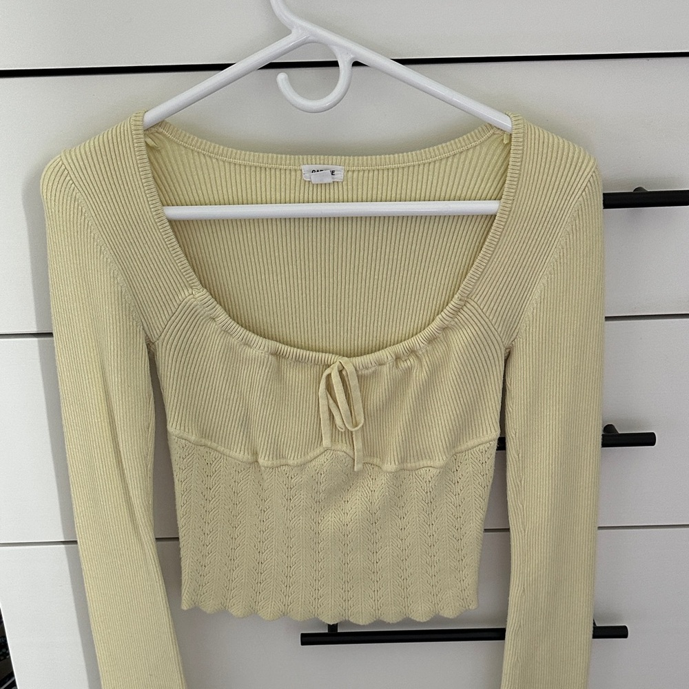 Garage Light Yellow Ribbed Crop Top